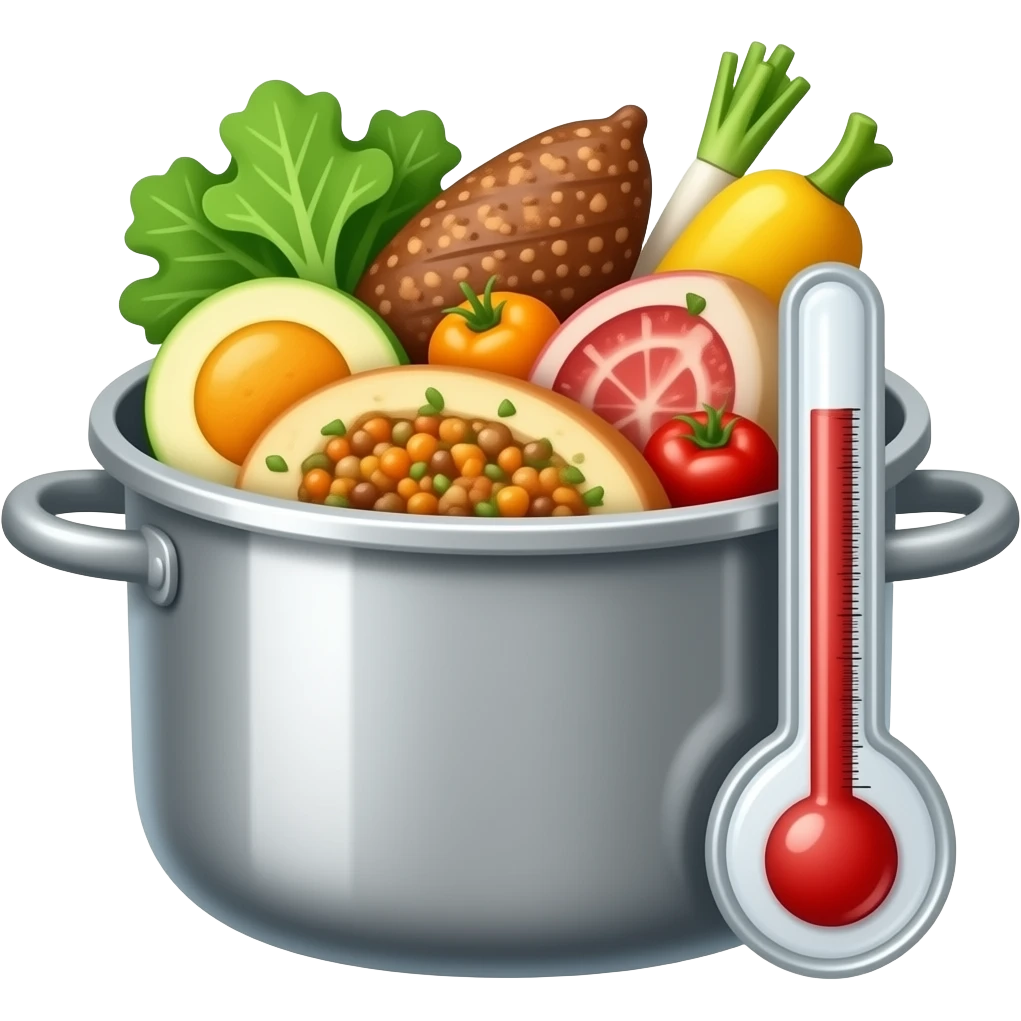 food in cooking pot with thermometer emoji