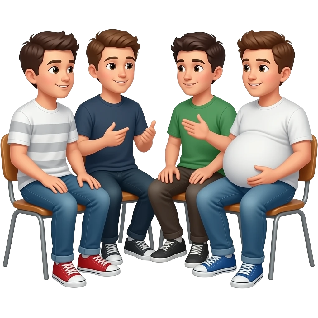 Są 4 chłopaki mają 18 lat i są w ciąży któryś z nich taki duży brzuch że ma trzy brzuchu i świecą na krześle i rozmawiają emoji