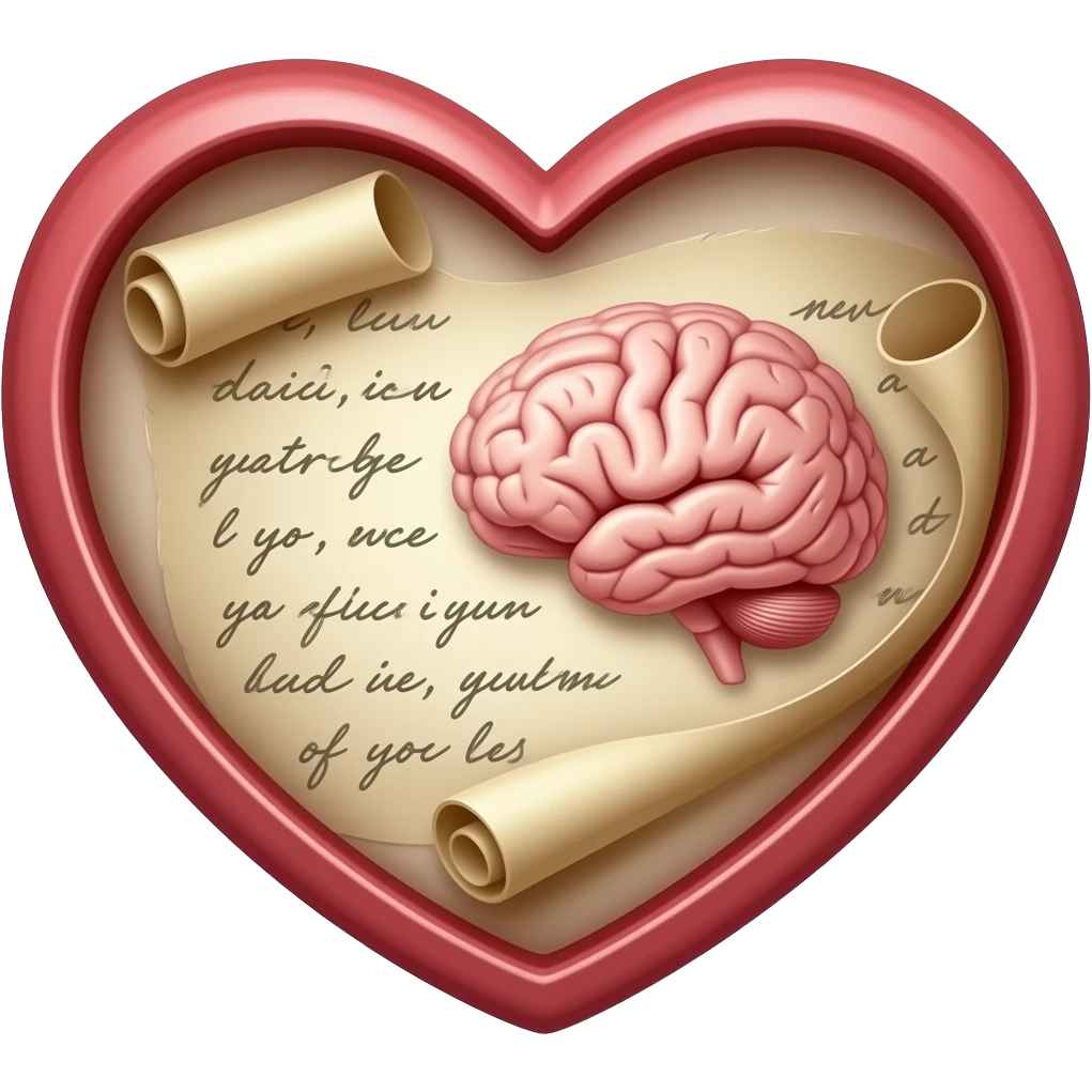 I want a heart with a scroll and brain and writings on the inside emoji