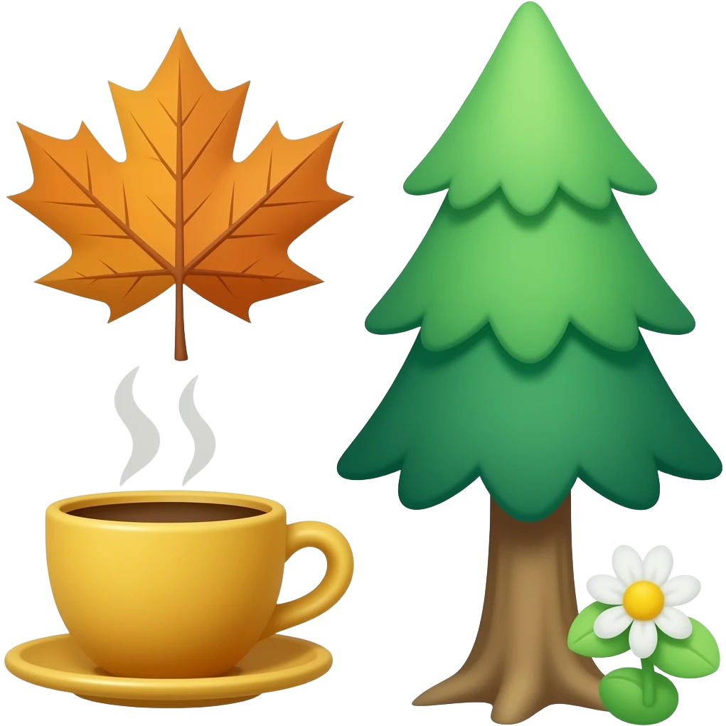 Cute nature reaction emojis in watercolor style: a steaming coffee cup ...