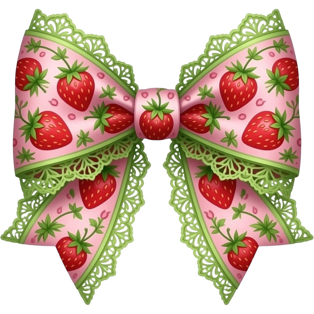 pink and green with strawberry rococo pattern on bow lace coquette bow emoji
