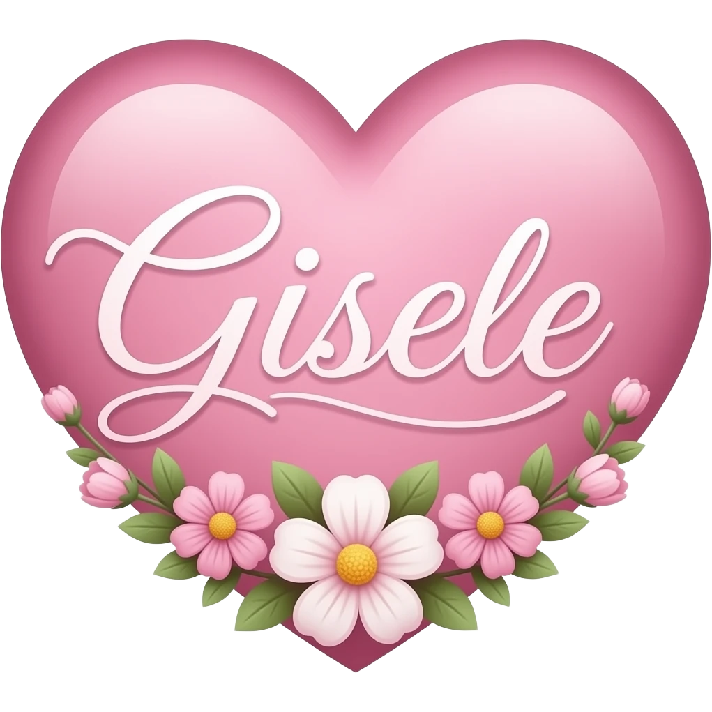 Coração cor pink com flores no meio o nome Gisele letra linda emoji