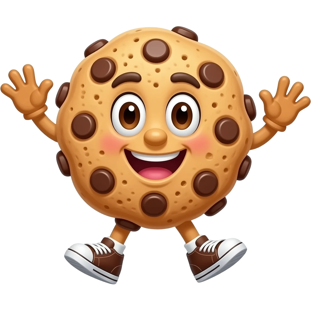 Full-body mascot of a giant chocolate chip cookie with chunky chocolate ...