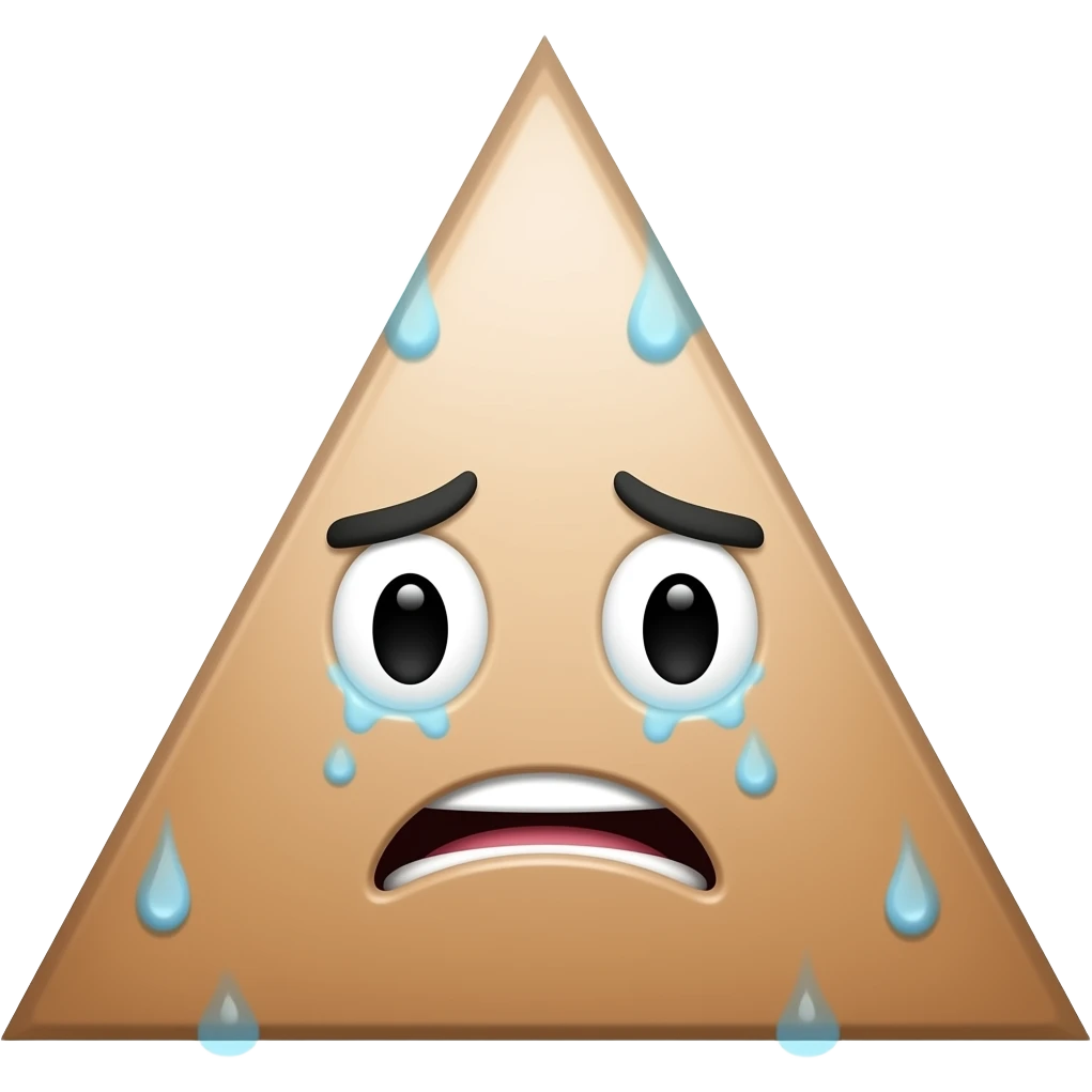 Cartoon style emoji of a triangular character with a nervous sweating expression, looking embarrassed, simple flat design, bold thick borders emoji