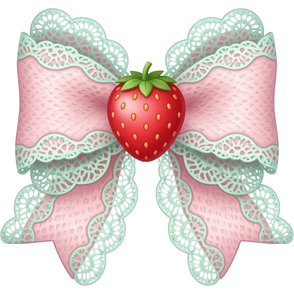 Cute strawberry light pink & light green bow lace coquette bow emoji