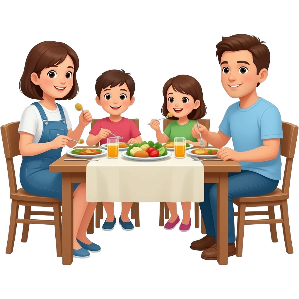 Семья ужинает за столом emoji