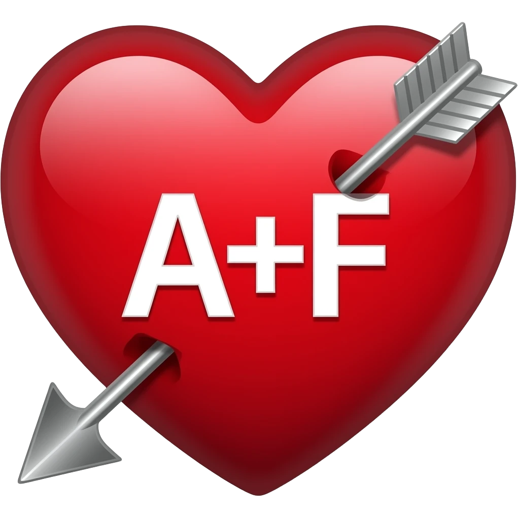 Heart with arrow going through it with “A+F” in the middle of the heart emoji