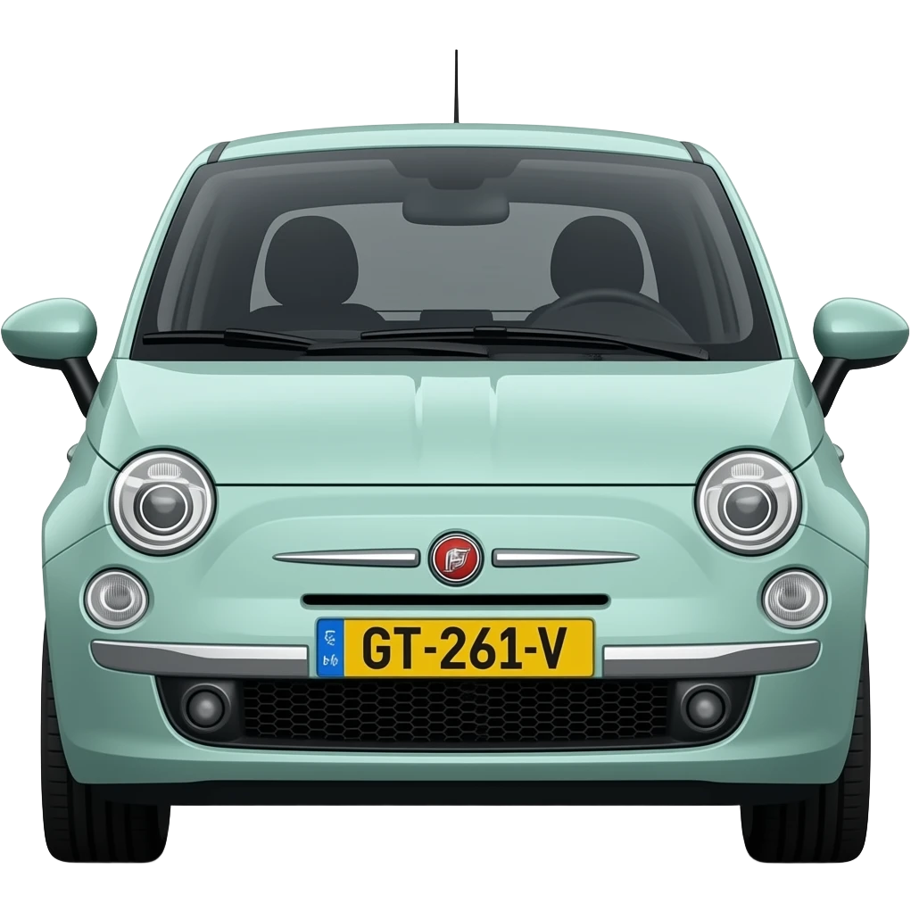 mint green fiat 500 twinair yellow license plate GT-261-V front view emoji