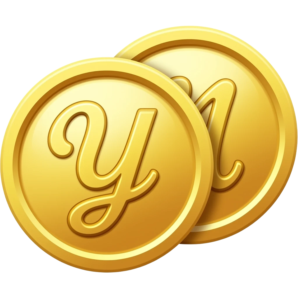 2 gold coins one with the letter "Y" and the other with the letter "N" written in cursive letters side by side apart emoji