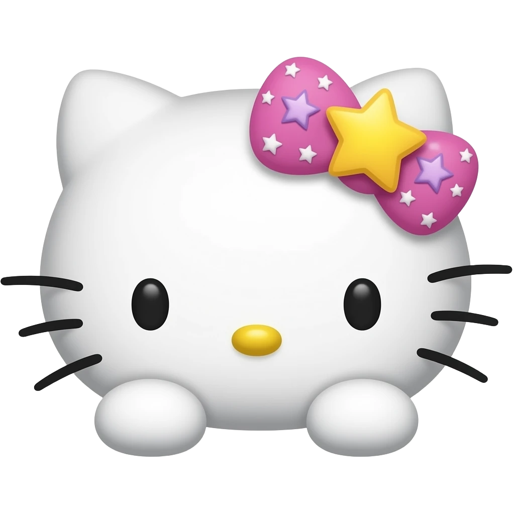 hello Kitty head with pink yellow and purple stars on the bow with with front paws emoji