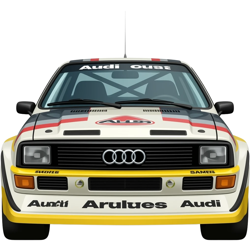 Audi Sport Quattro SWB rallye car, highly detailed hyper realistic emoji