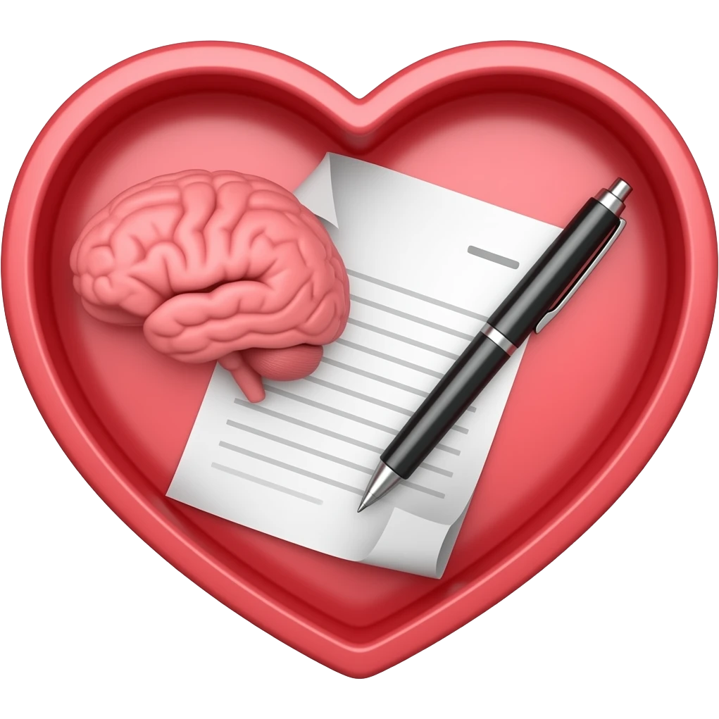 A heart with a brain and paper and pen in it emoji