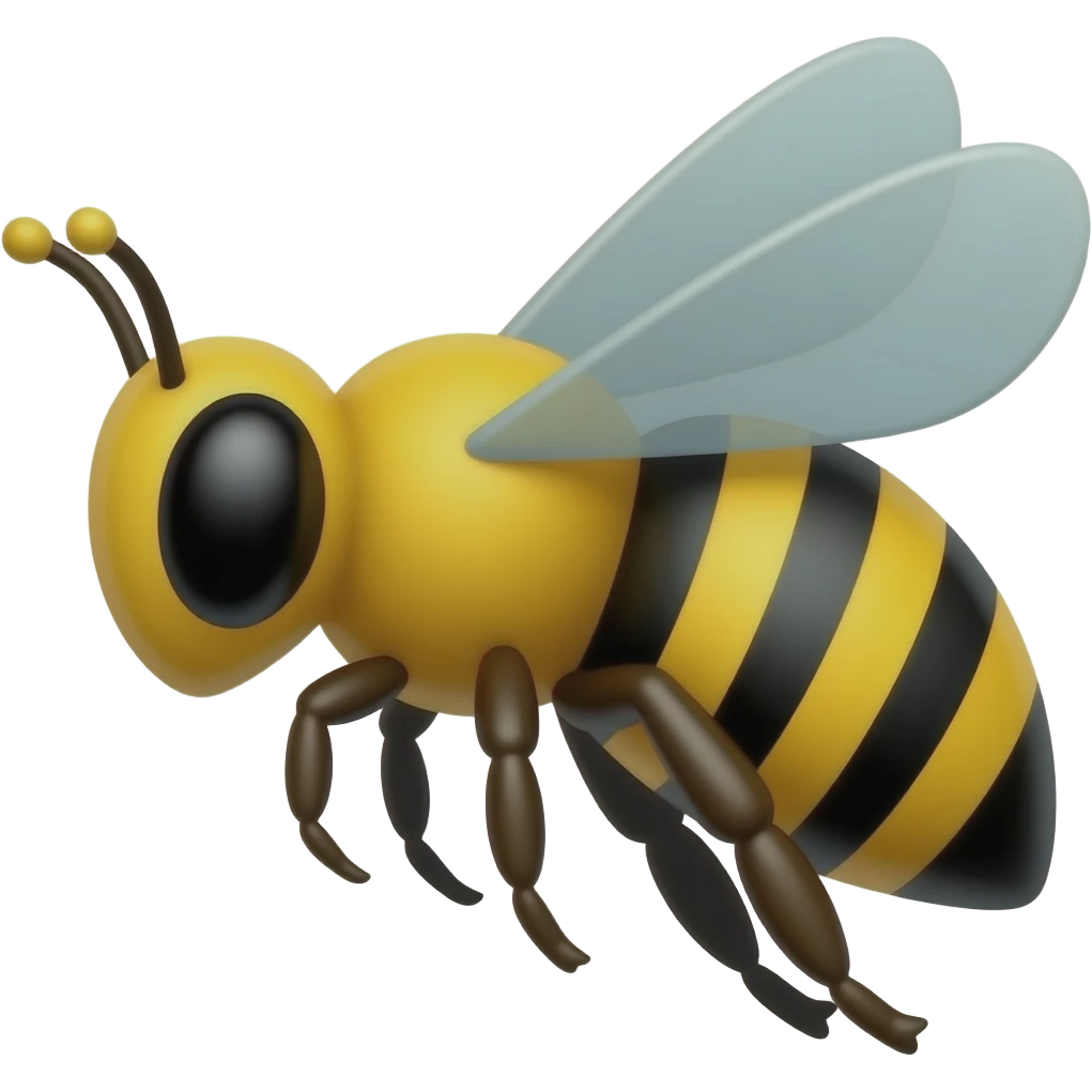 A large bee in flight, black eyes, simple shapes in profile emoji