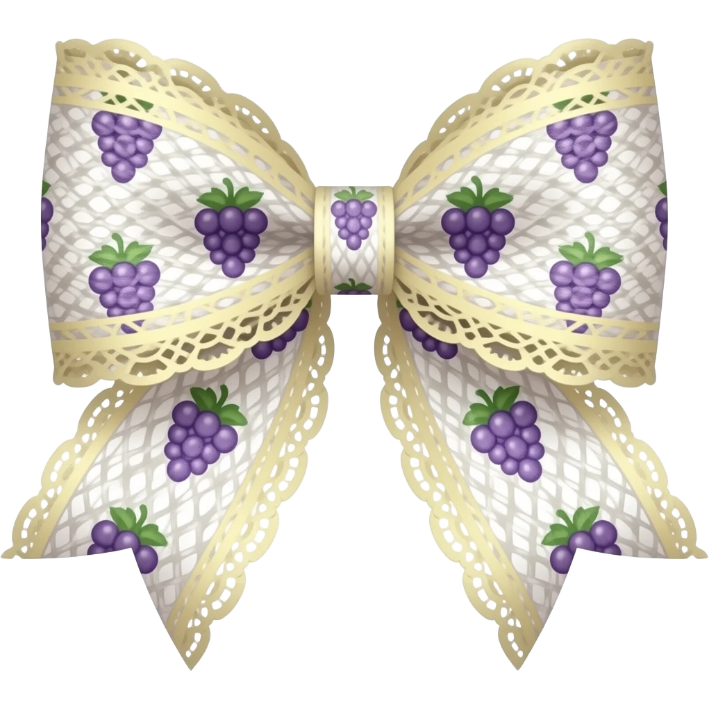 light purple and ligth yellow with grape pattern on bow lace coquette bow emoji