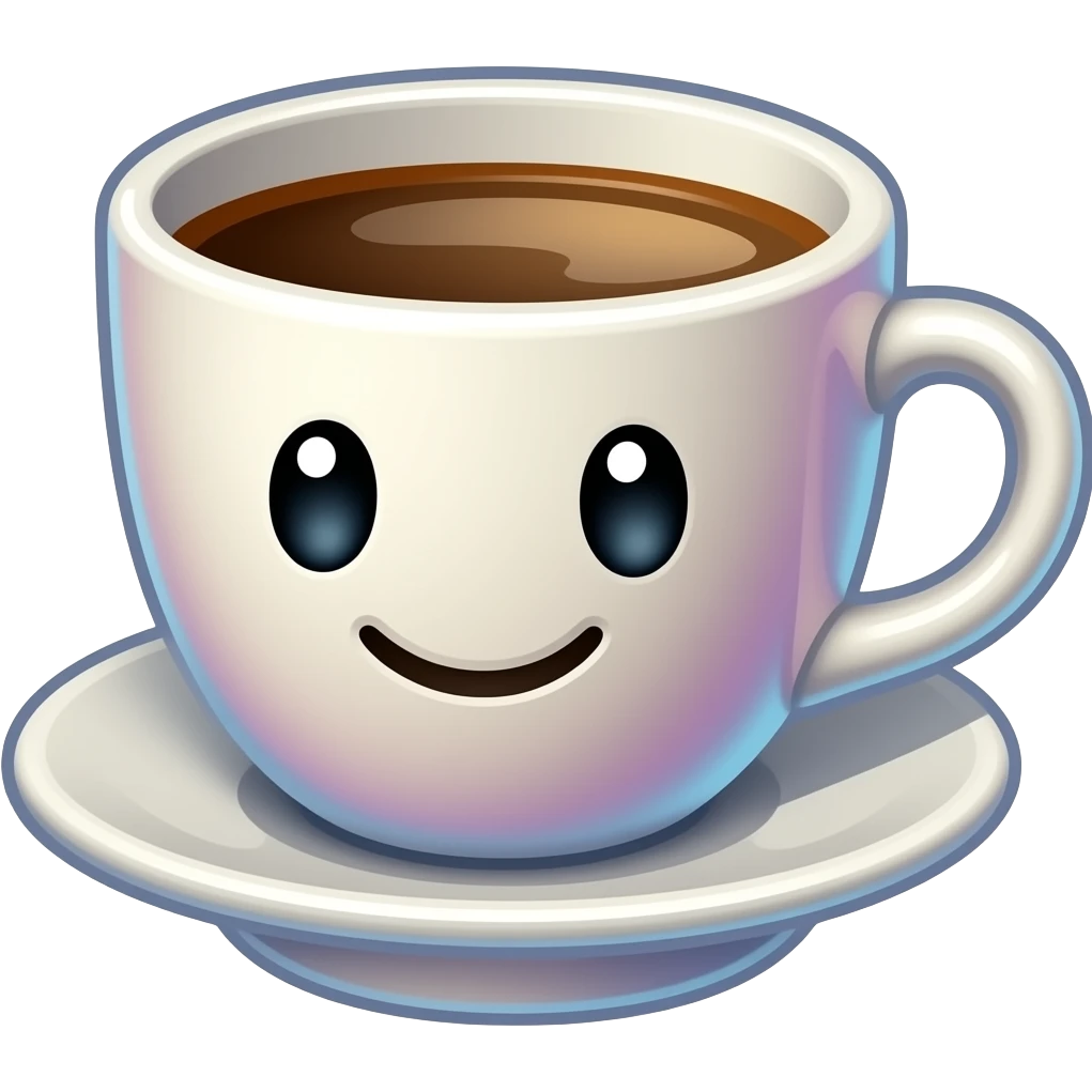 Cute smiling coffee cup sticker, kawaii style, bold outline, pastel colors, isolated on transparent background, vector style, trendy Adobe Stock sticker design emoji