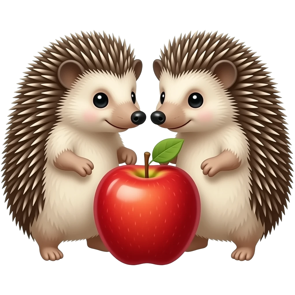 TWO HEDGEHOGS SNIFF AN APPLE. emoji
