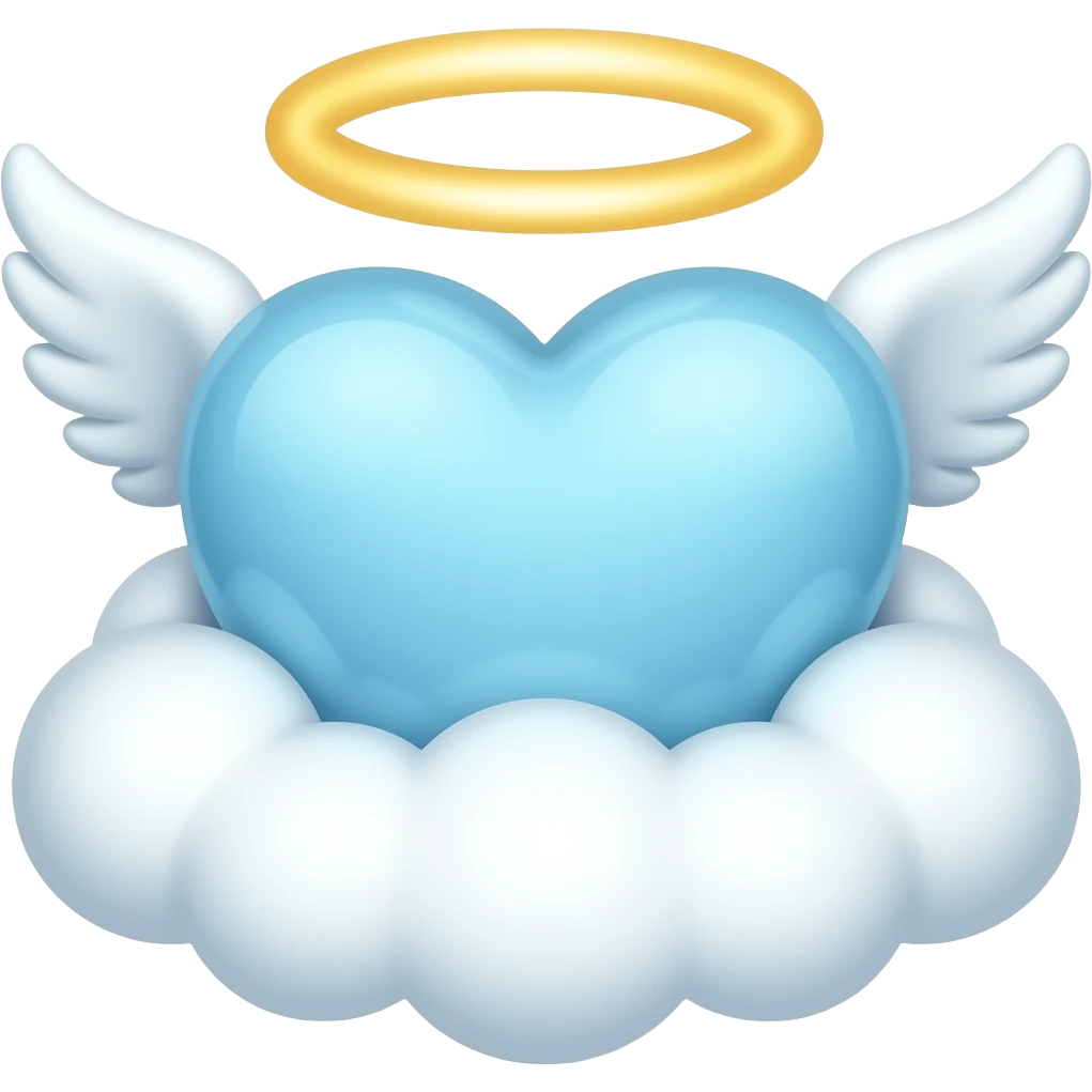sparkly light blue heart with angel nimbus with a off-white cloud border, y2k, glam emoji