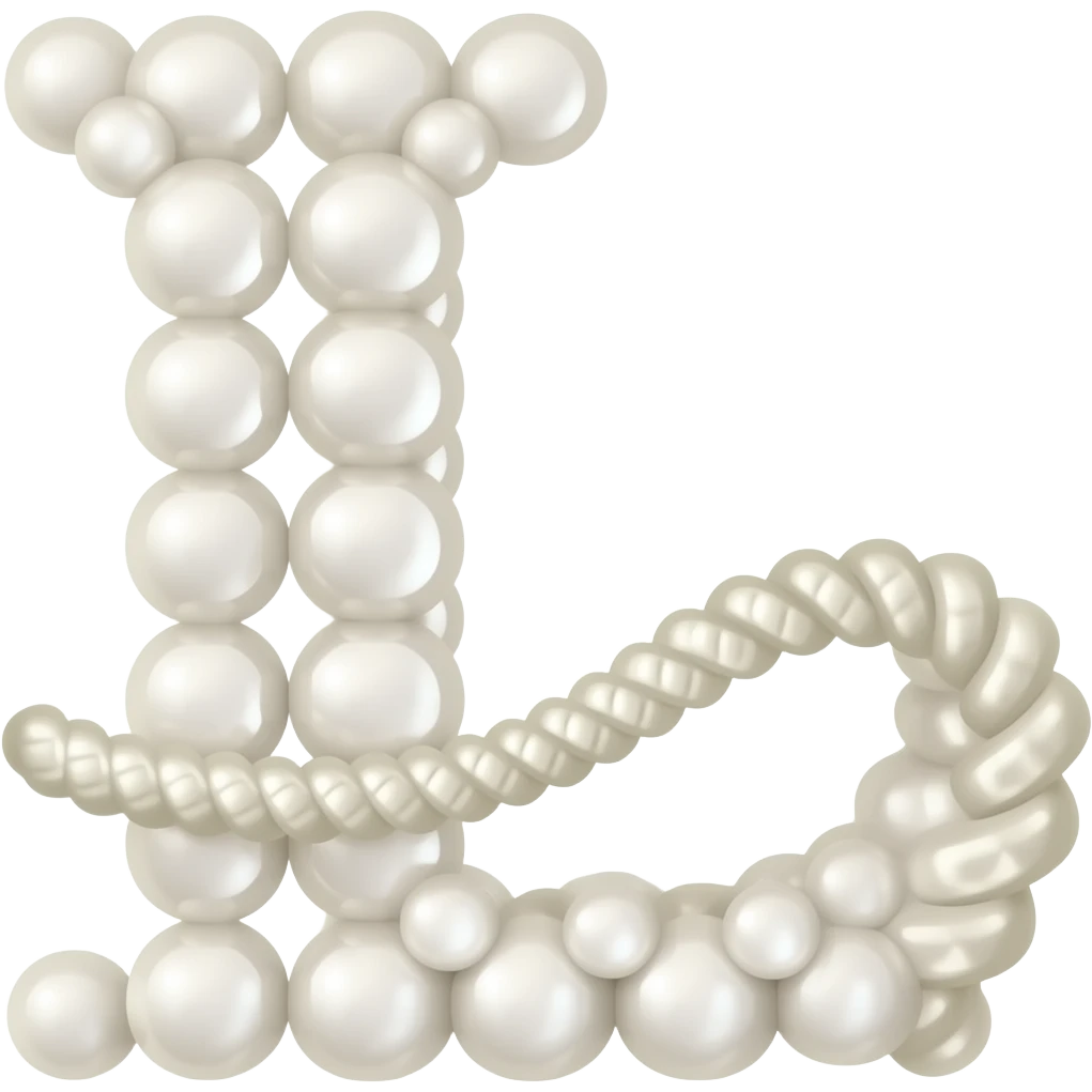 The letter L in pearl with a whip emoji