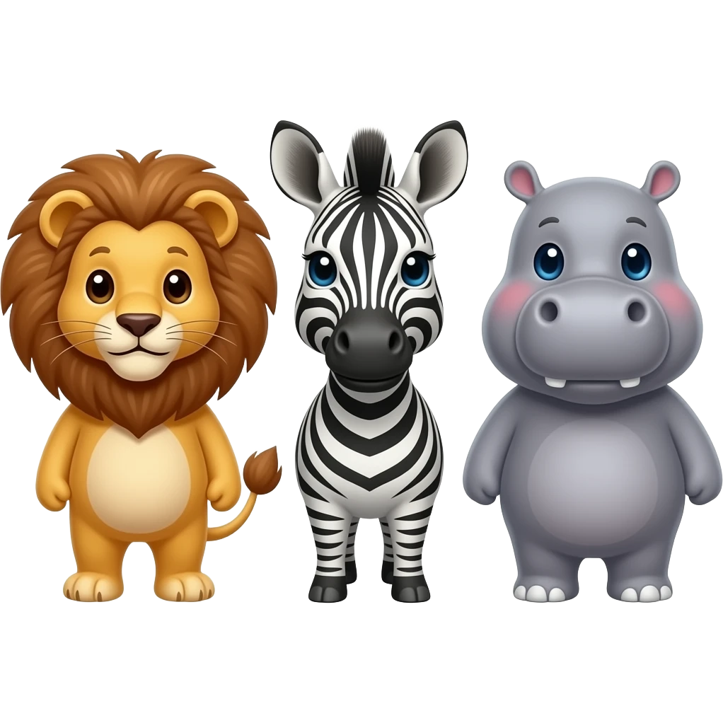 1 Little Lion 2 little zebra 3 little hippo emoji