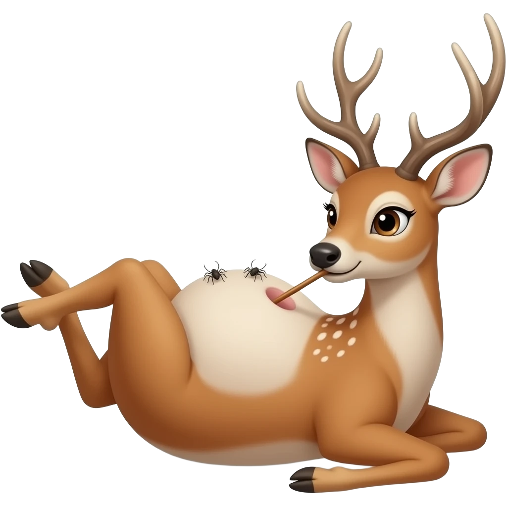 A female deer/doe is sprawling on her back unable to move,she got stuck by her own massive obese tummy,couldn’t even try defend her bellybutton from fingering tickling pokers,she is that Fat,She is too full for fun right now,that deer is going to pop. emoji