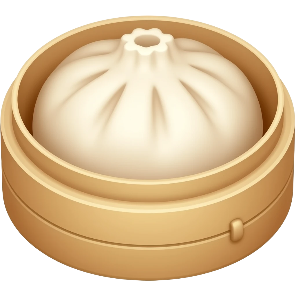 circle dumpling inside circular container that's opened. dumpling fills container against all walls. make the dumpling look more like a steam bun that's actually a squish toy emoji
