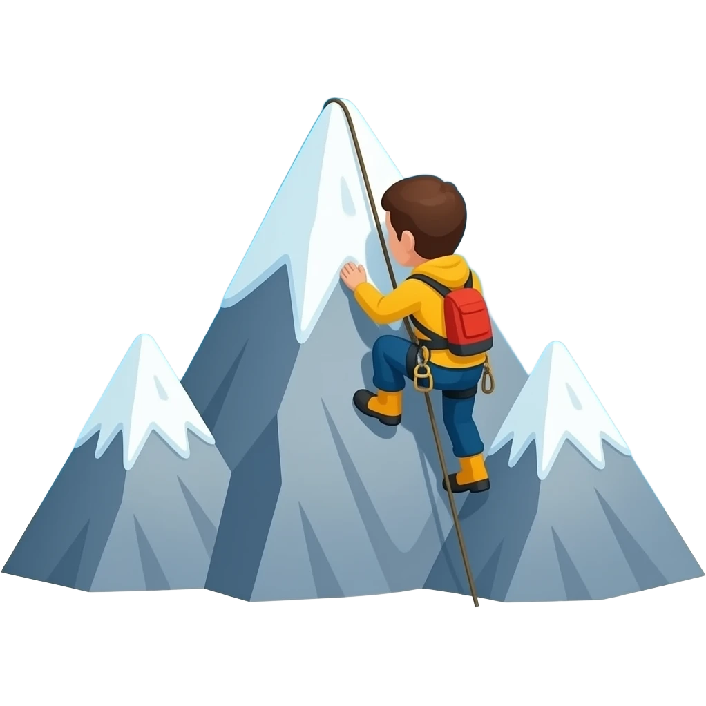 a climber climbing a life-size mountain emoji