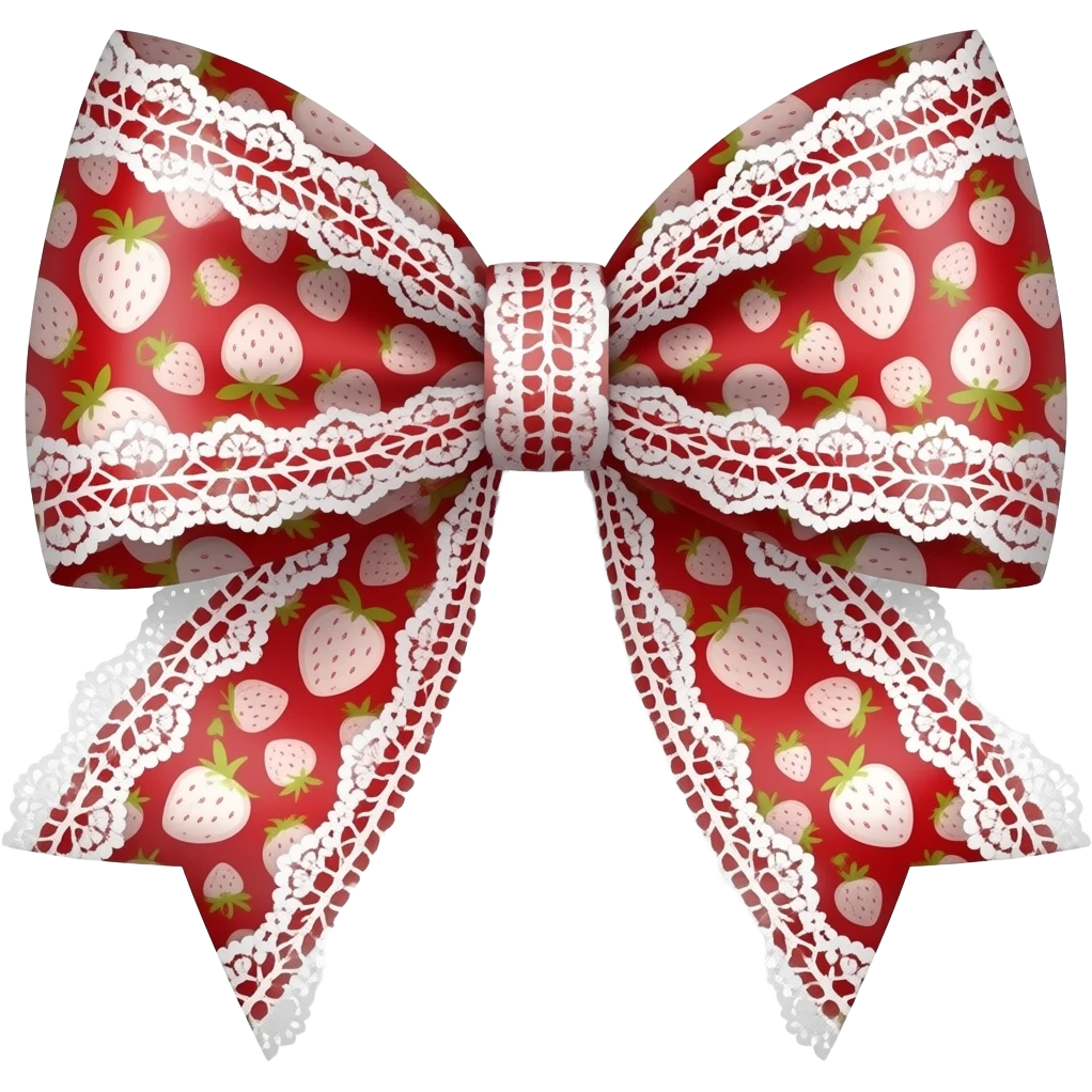 red and white with strawberry rococo style pattern on bow lace coquette bow emoji