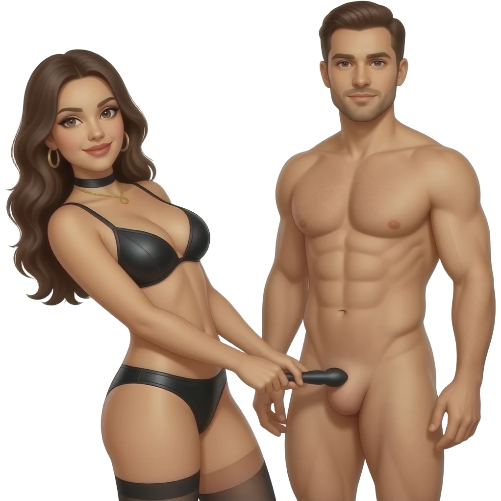 BDSM Woman putting a dildo in the ass of a naked man emoji