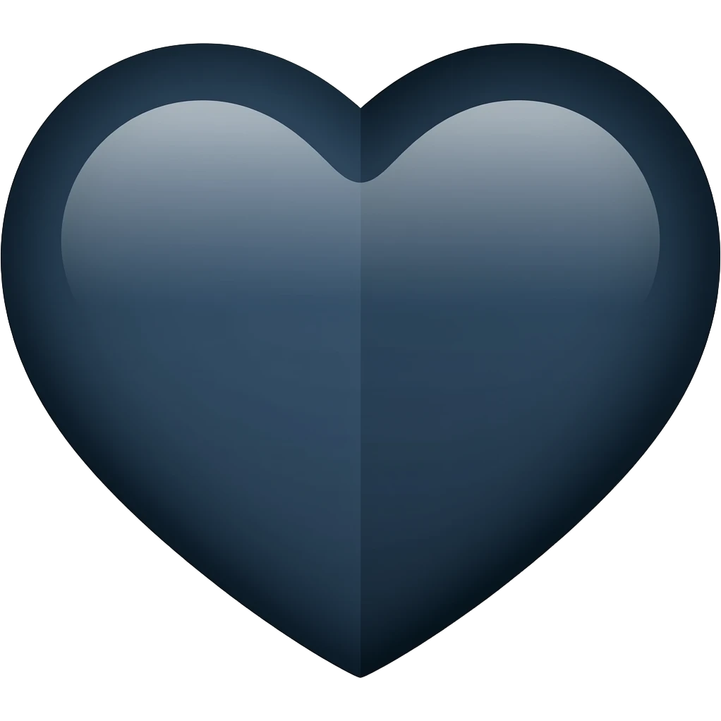 Create half dark blue and half black  heart ios emoji. The colour should be filled inside and should be half blue and half black emoji