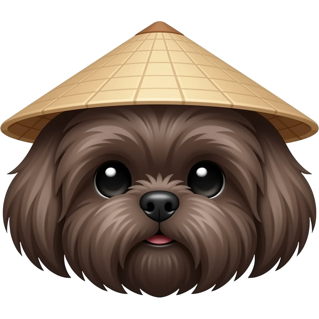 Cute dark brown Shih tzu head with vietnam hat emoji