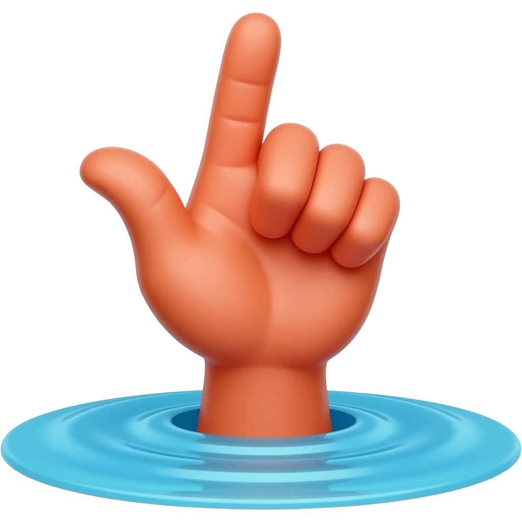 Red cartoon hand coming out of the water with thumb up emoji