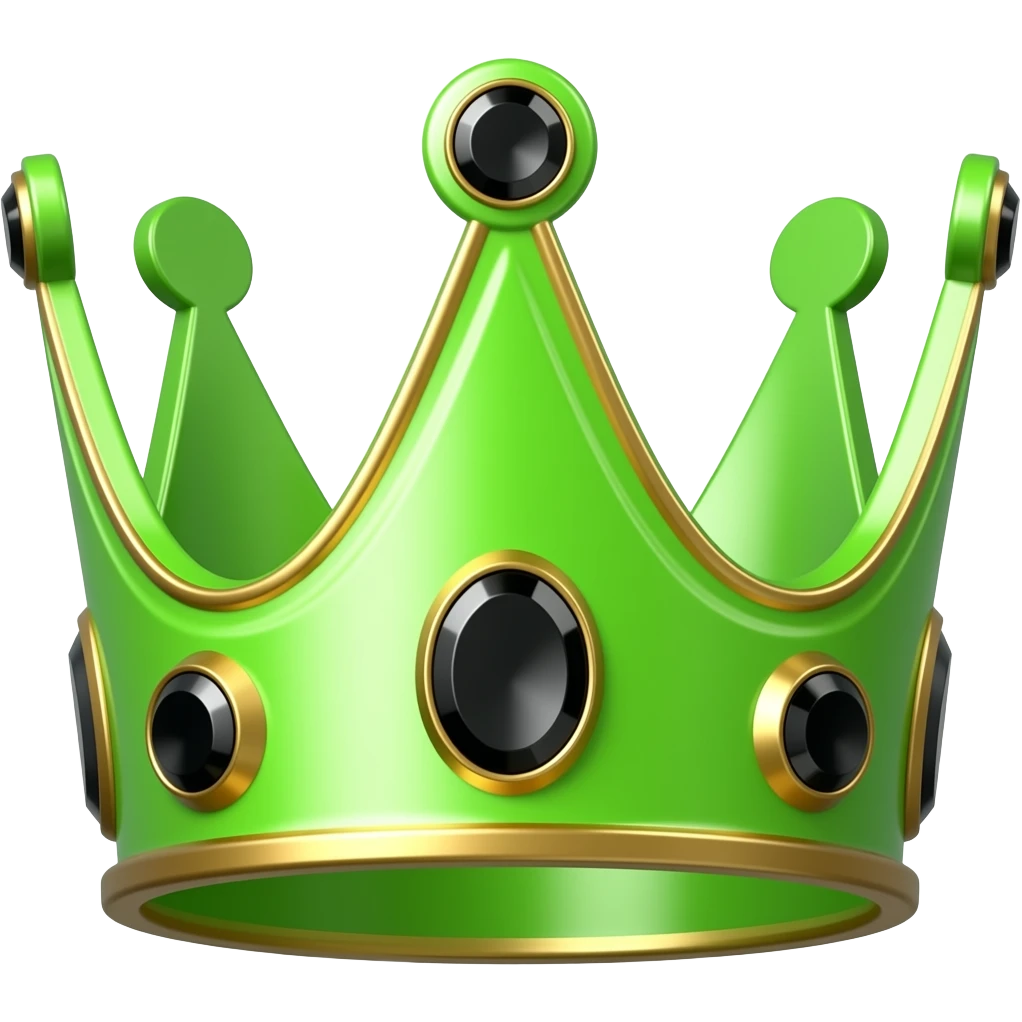 Neon green main color with black gems and gold trim crown 2D cartoon style emoji