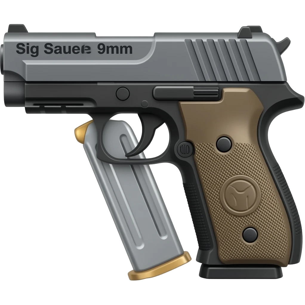 Make the sig saur 9mm pistol and add the name "Sig Saur 9mm" on the barrel . Make the name darker.  Make an extended clip hanging below the gun grip. emoji