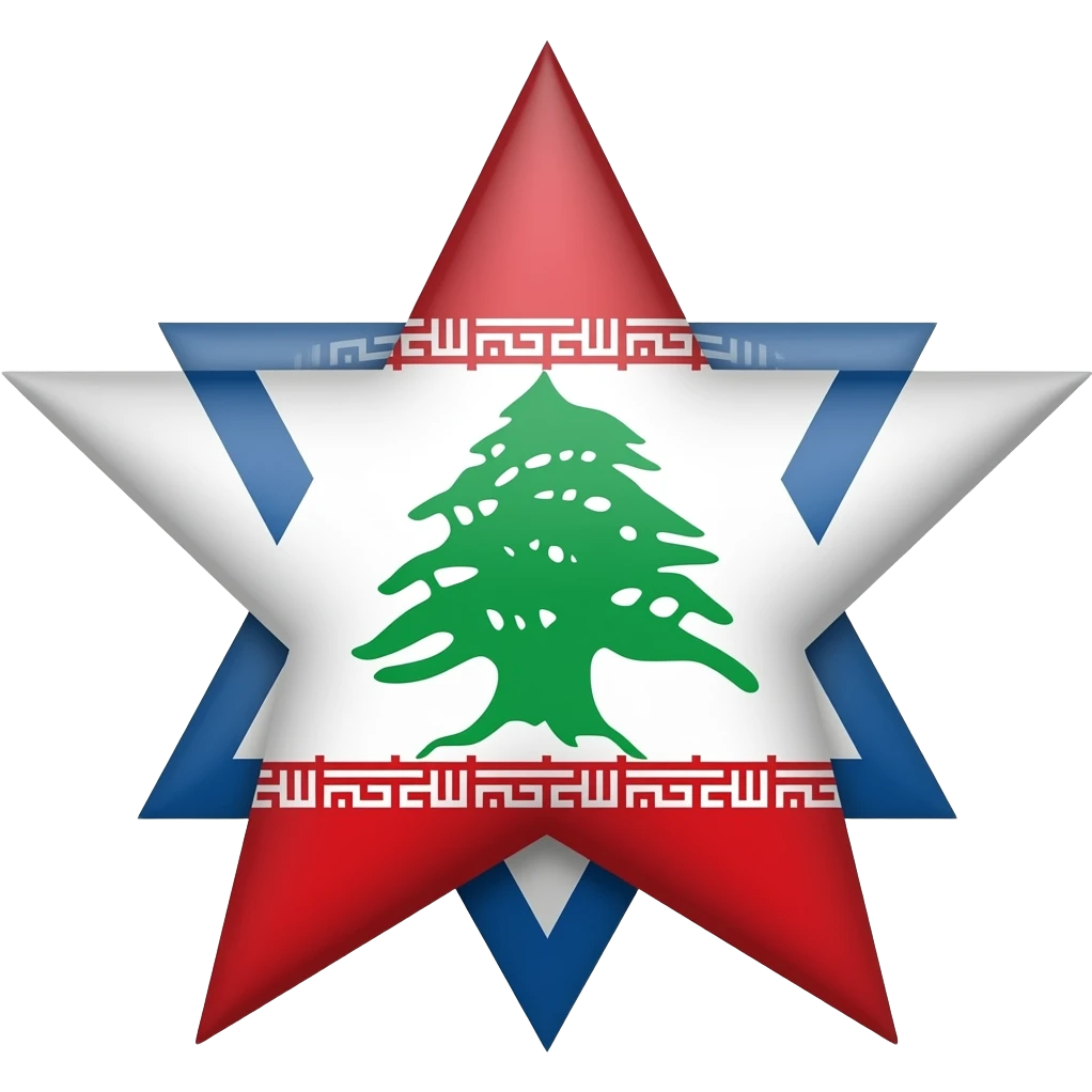 Fais-moi un drapeau avec l’étoile de David avec un peu les symboles de l’Iran et un arbre du Liban au milieu de l’étoile de David emoji
