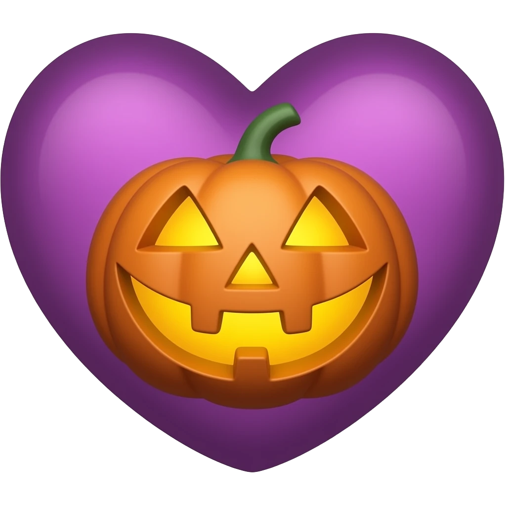 Purple heart with orange pumpkin face emoji