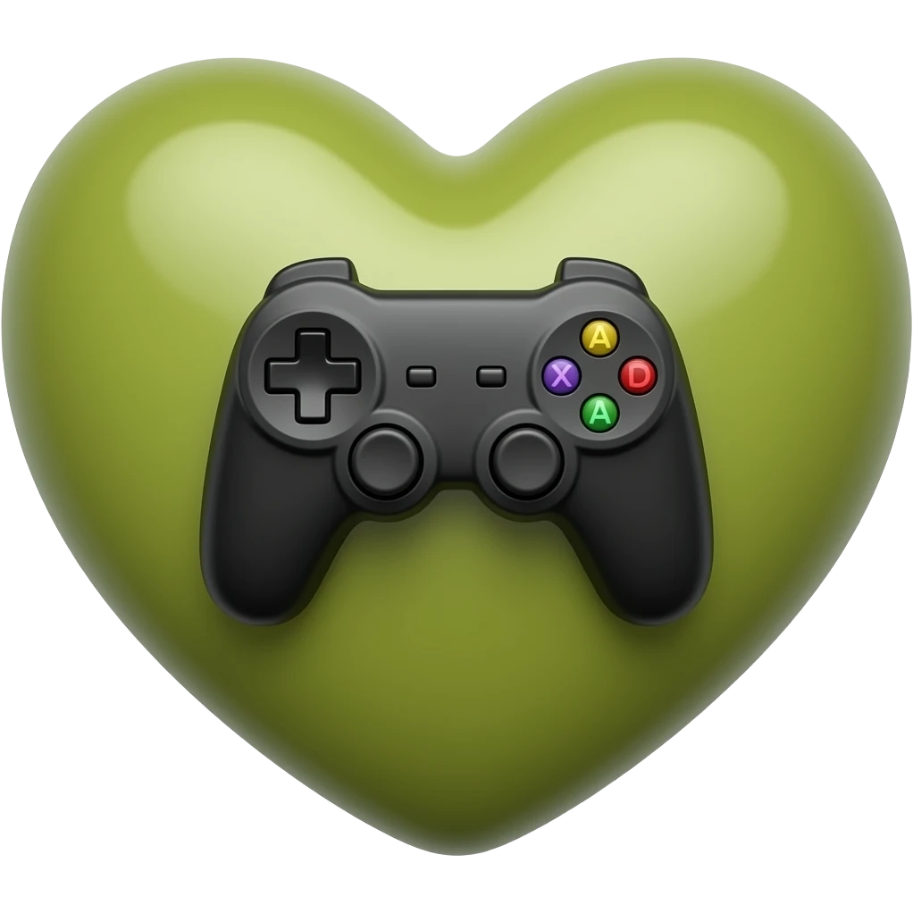 Olive heart with tiny black controller emoji