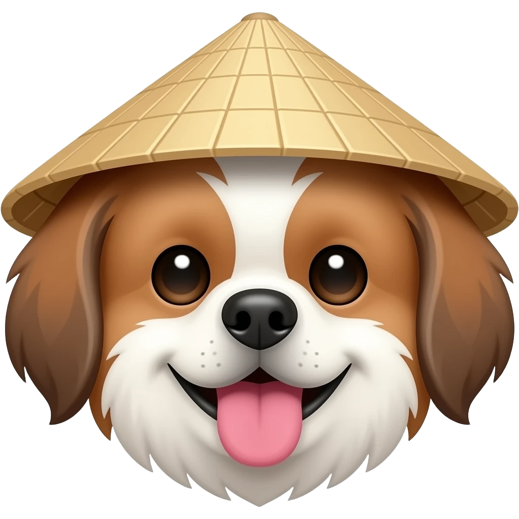 Cute  brown and white Shih tzu head with vietnam hat tongue out emoji