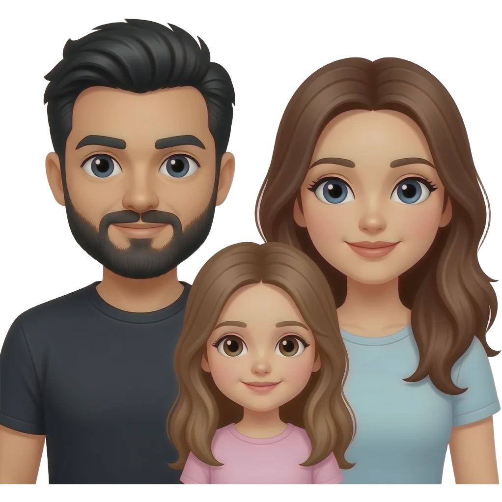 a man with black hair and a black beard with a woman with long brown hair and a little girl with long light brown hair emoji