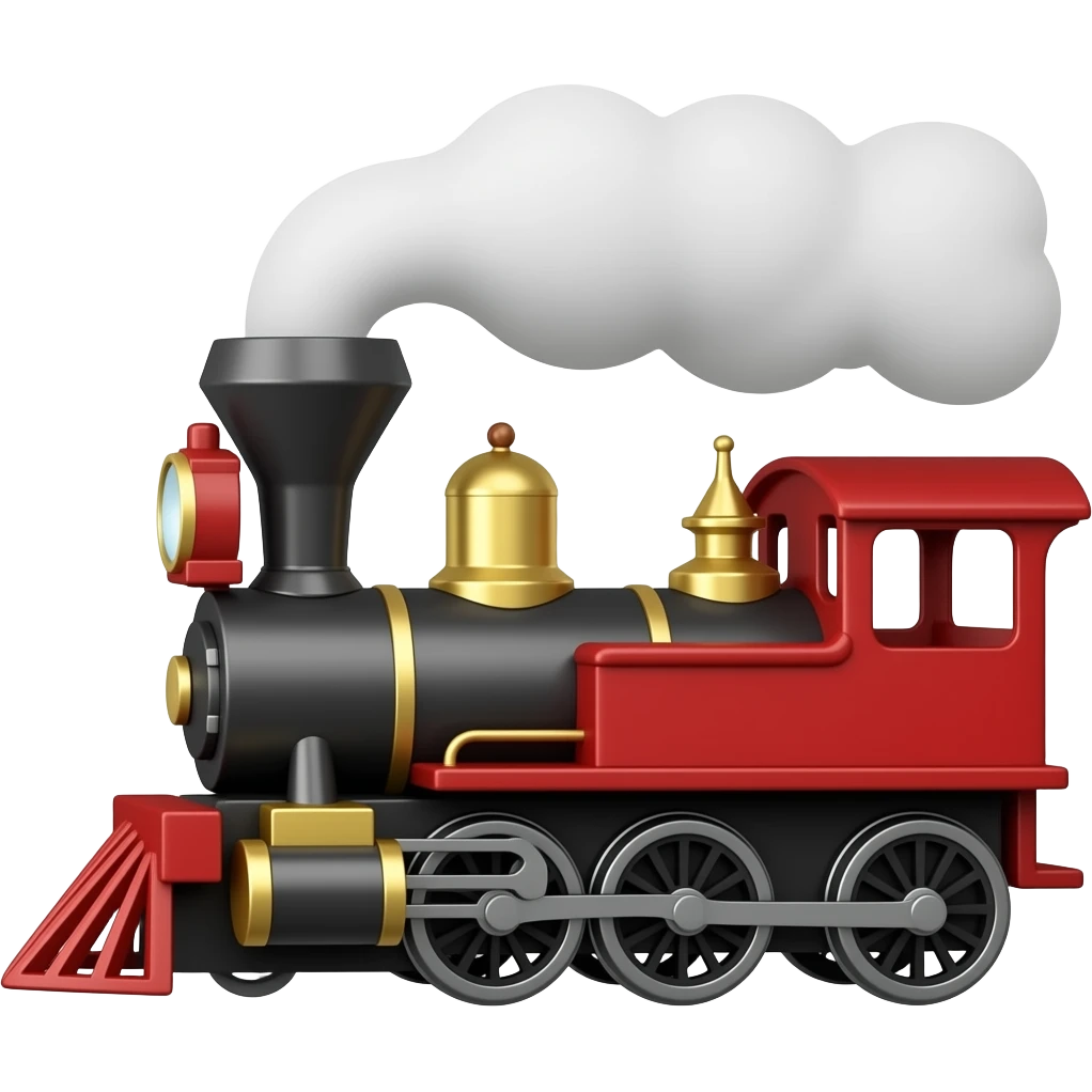 A red emoji passenger train with a black 19th steam locomotive by the side emoji