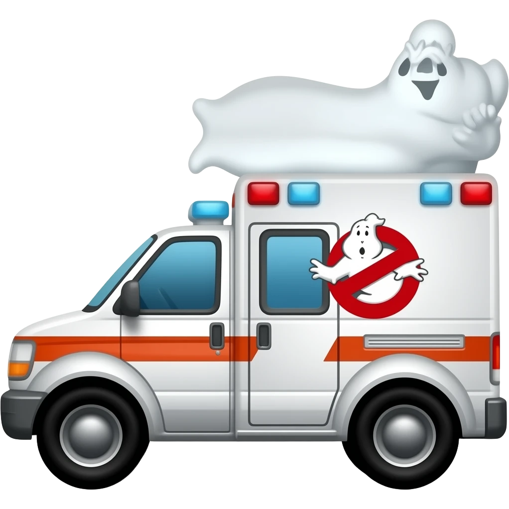 ghostbustes ambulance iconic car, hyper real, highly detailed emoji
