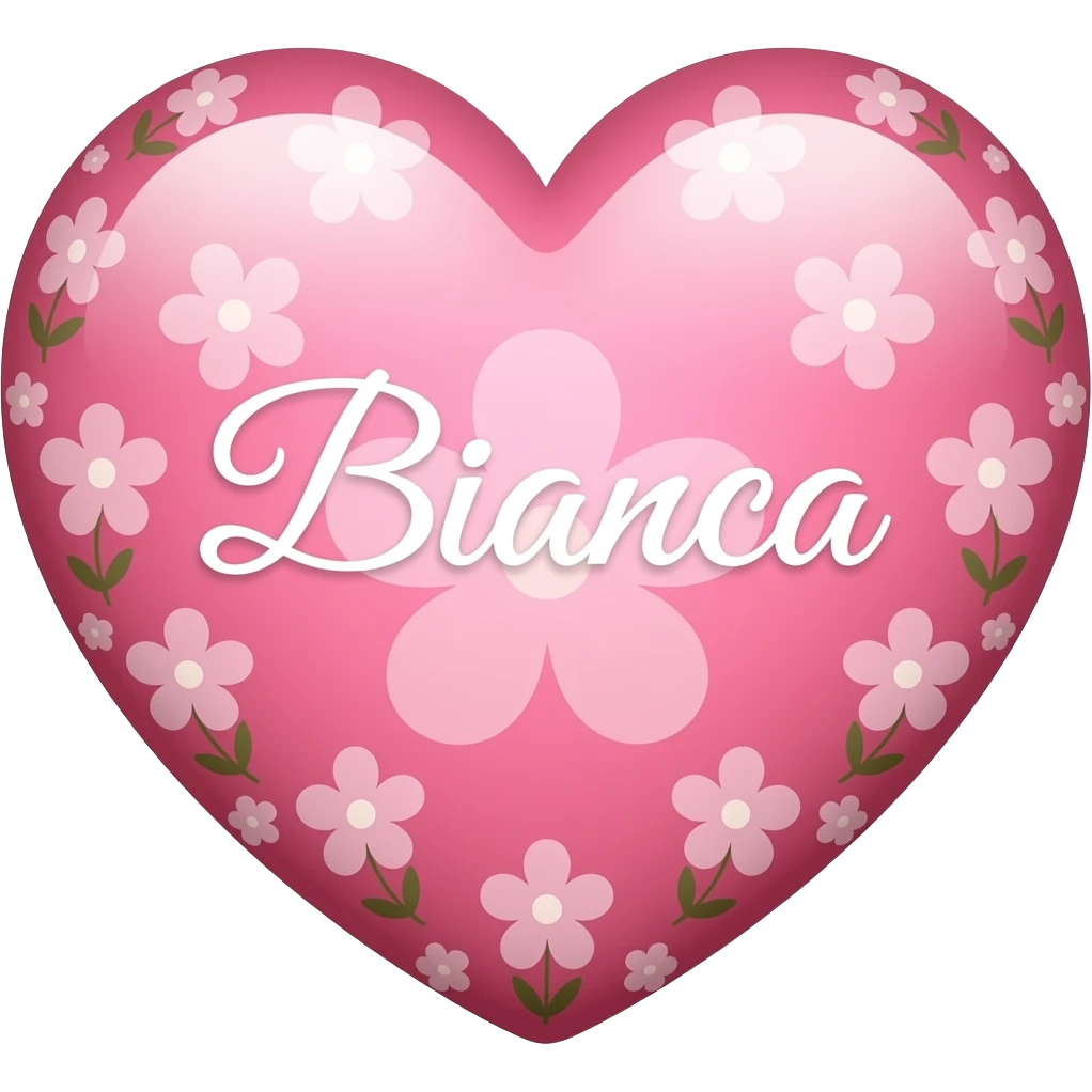 Coração cor pink com flores no meio o nome Bianca letra linda emoji