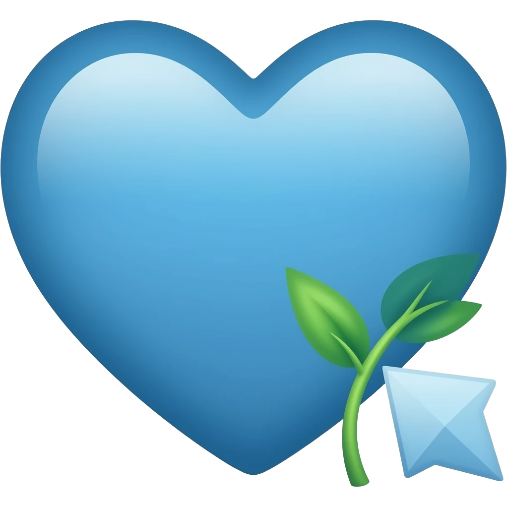 a whole blue heart next to a small growing arrow emoji