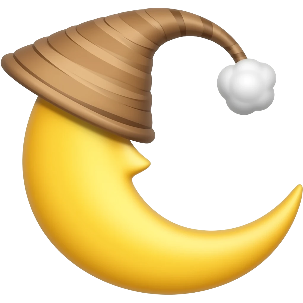 초승달인데 그 초승달이  잘때 쓰는 고깔같은모양의 모자를 쓰고 있어 emoji