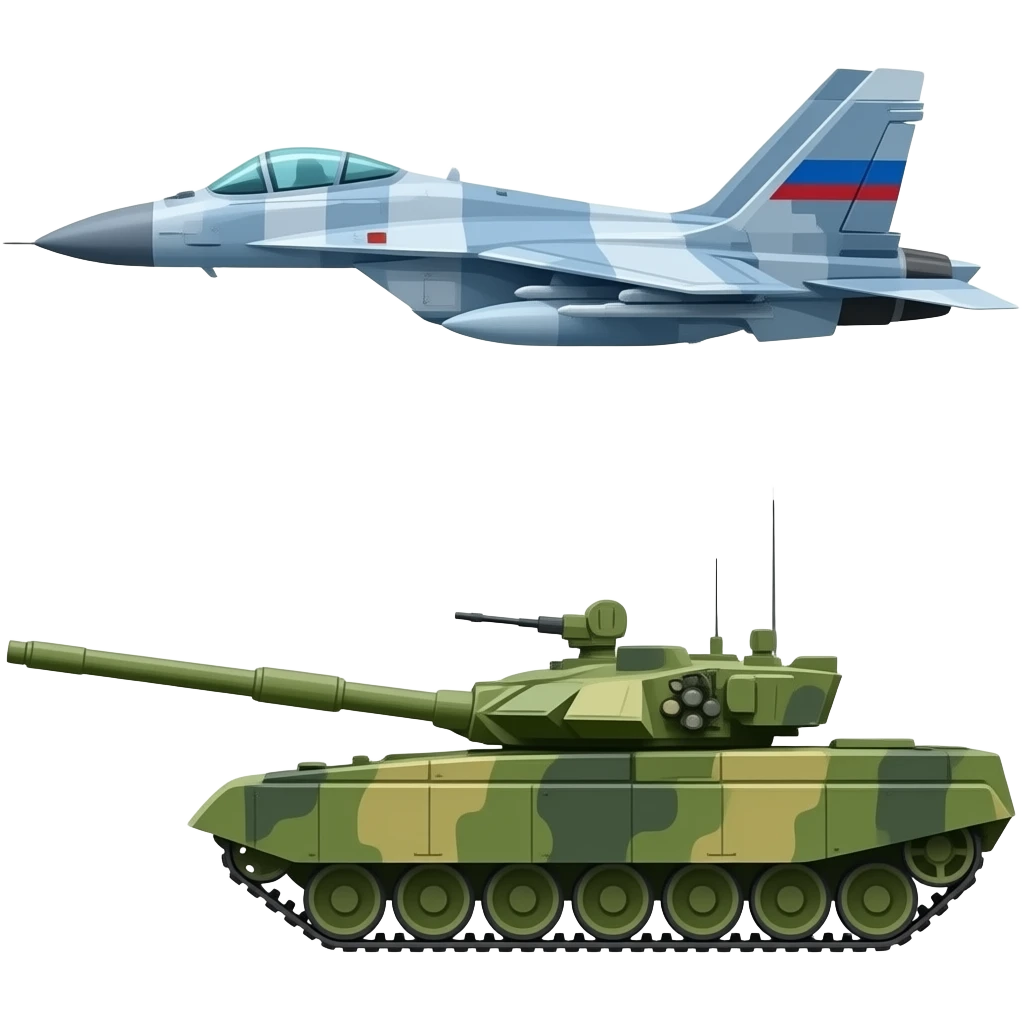 привет, сгенерируй эмоджи российского истребителя и танка т-90, но чтобы танк и самолёт были разными эмоджи emoji