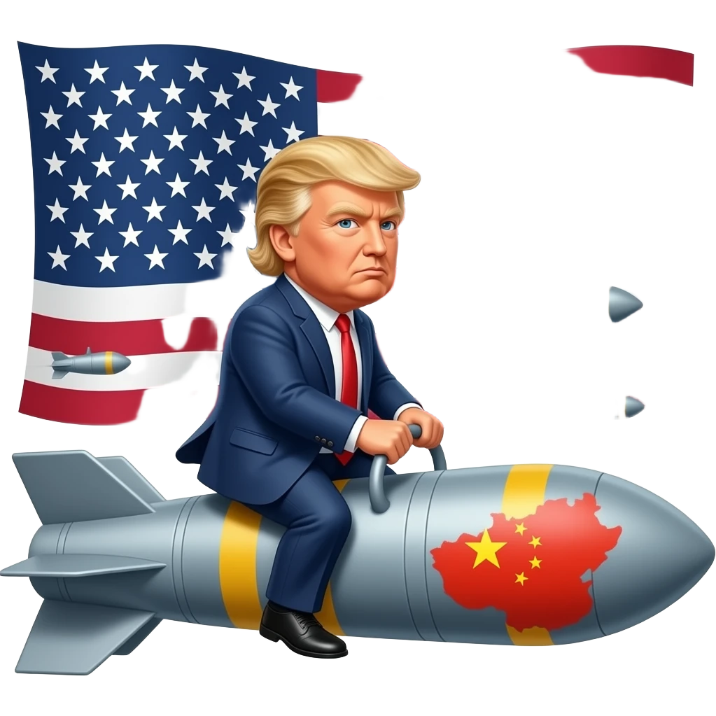 The usa flag with nukes and donald trump riding one going to china emoji