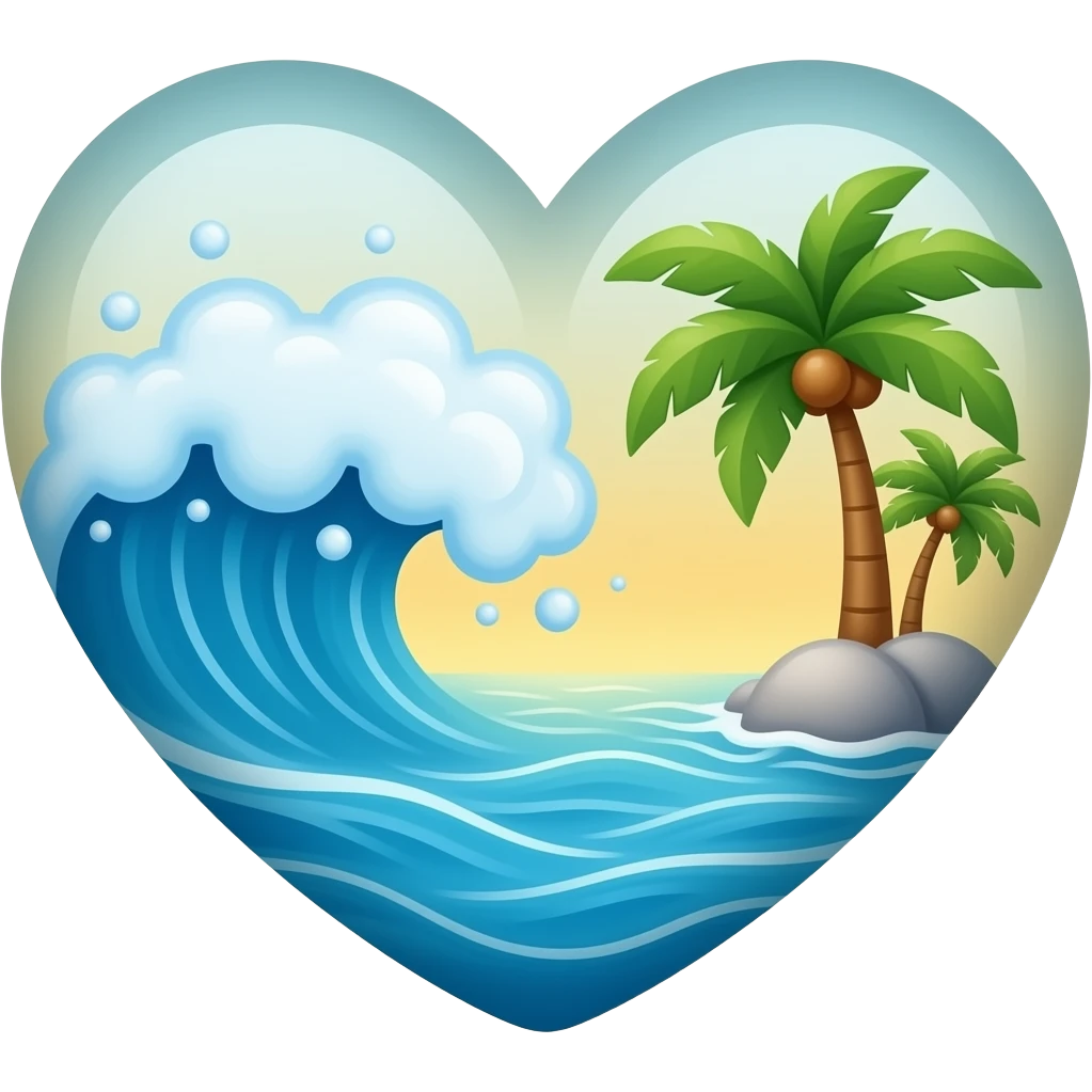 Сделай морское сердечко, с волнами и пальмами emoji