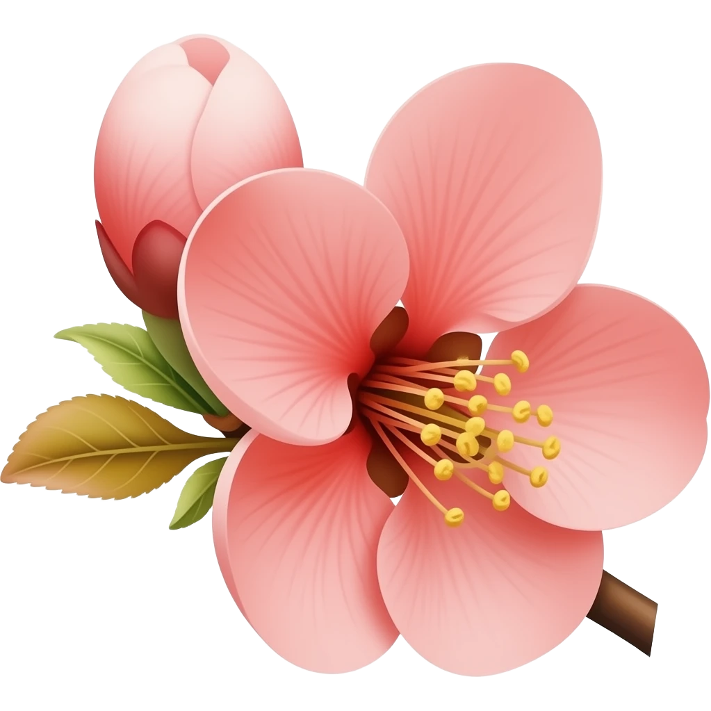 нарисуй цветение Chaenomeles japonica Maulei на ветке emoji