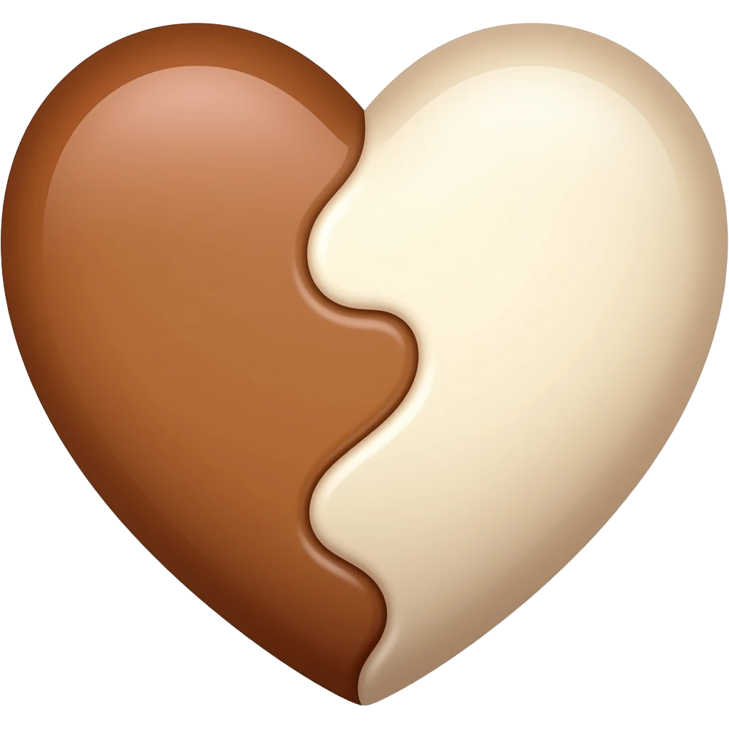 یه ایموجی قلب میخوام نصفش قهوه ای باشه نصفش کرمی رنگ emoji