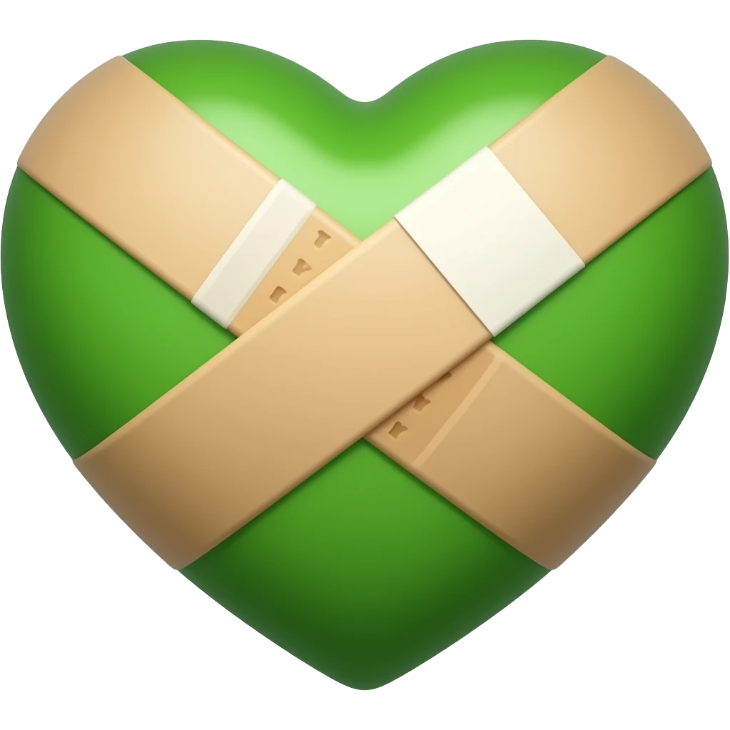 un corazon verde con una curita cantando emoji