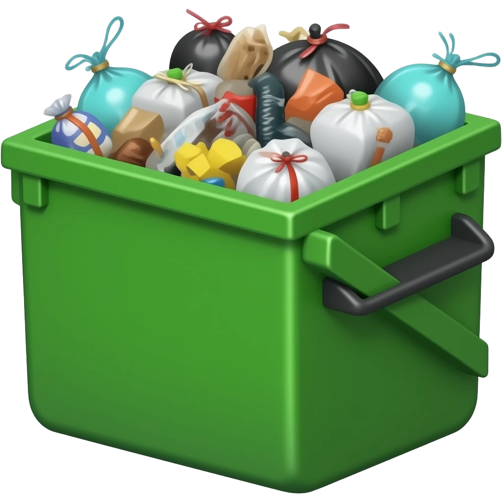 big green dumpster with trash emoji